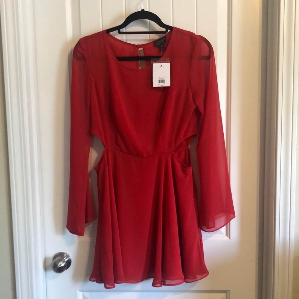 top show red dress! Side cutouts and key hole back